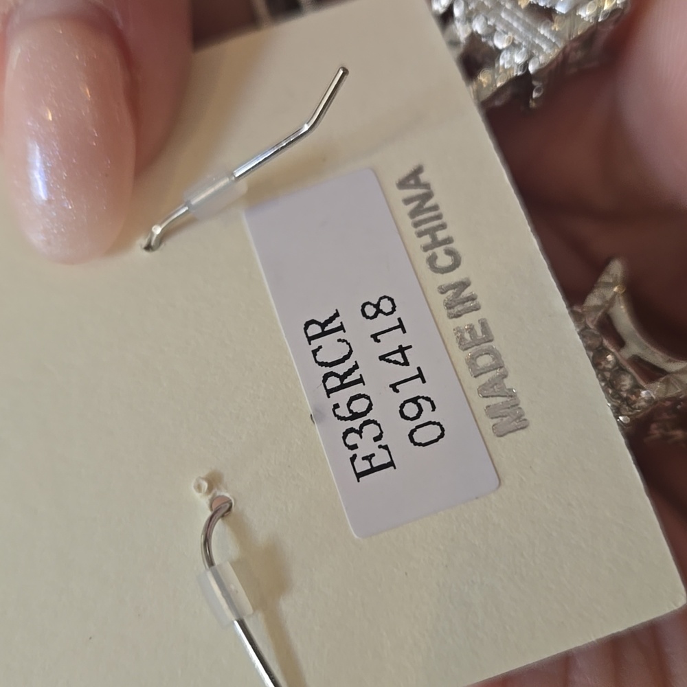 New Fresh & Co. Crystal Collection Silver Dangle Eiffel Tower Earrings - Picture 5 of 6